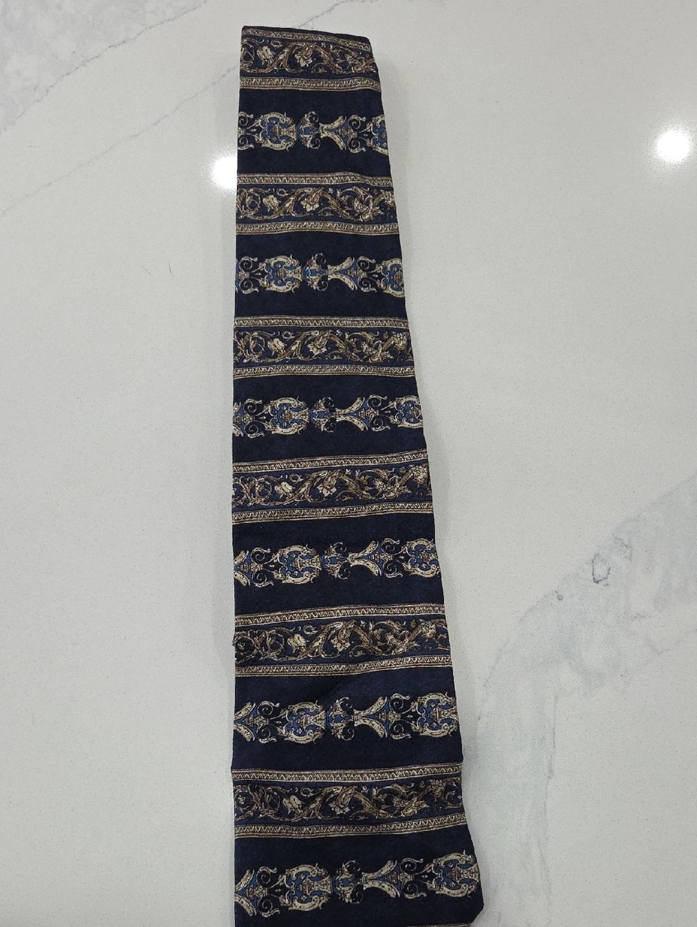 Classic Navy and Gold Patterned Men's Tie